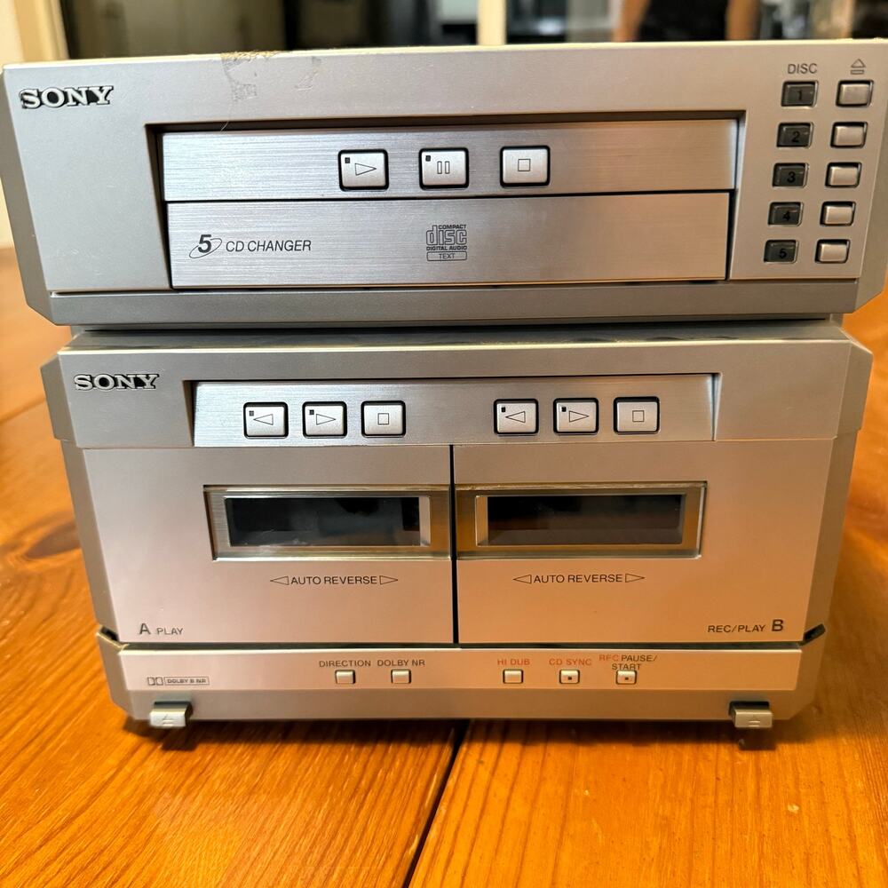 Sony HTC-NX1 5-Disc CD Changer Dual Cassette Deck Untested Parts Repair